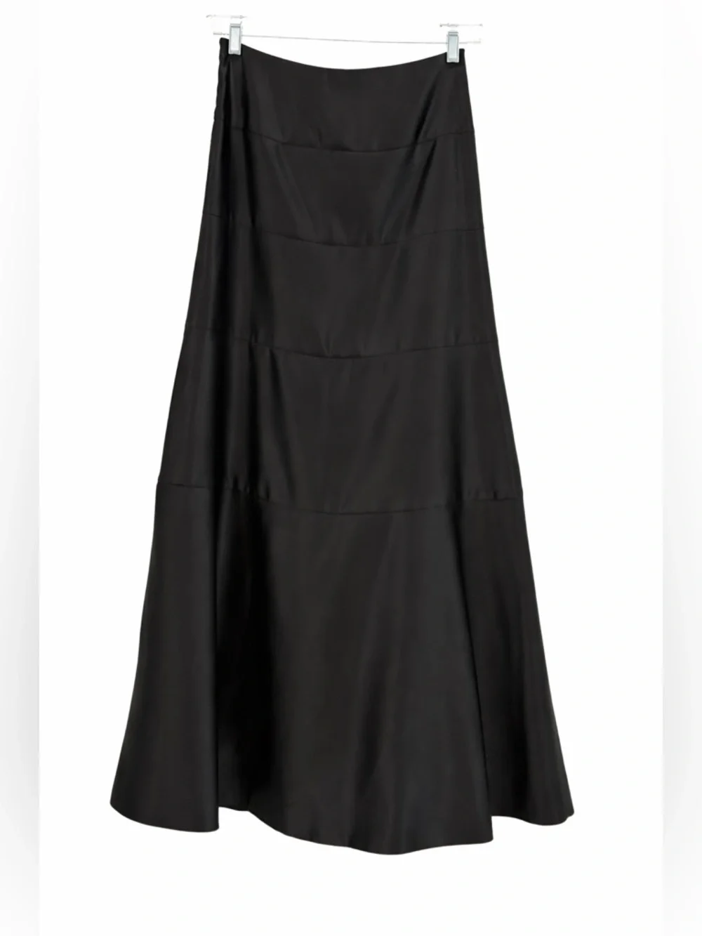VTG BCBG Maxazria Black Satin Tiered Maxi Skirt High Waist A-Line Long Skirt